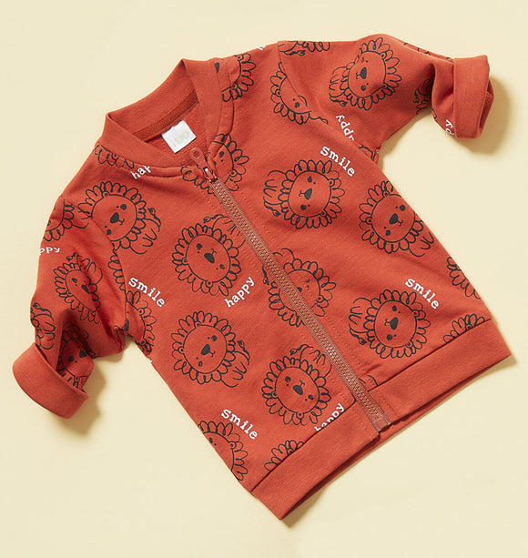iDO | Orange Lion Print Zipped Jacket