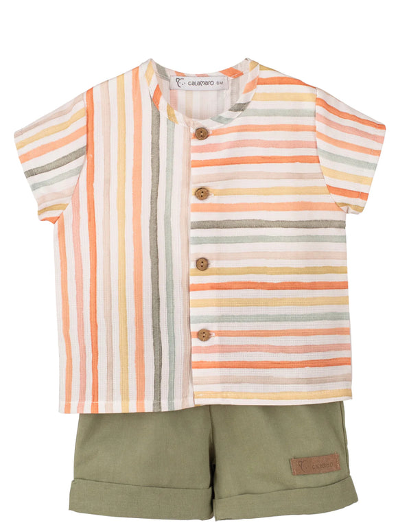 Calamaro | Orange Stripe Shirt & Shorts Set
