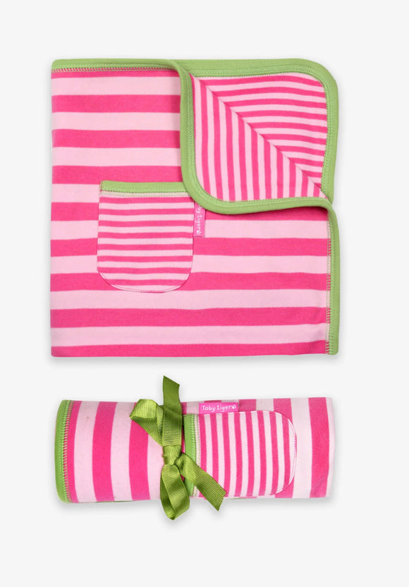 Toby Tiger Organic Pink & Green Stripe Blanket