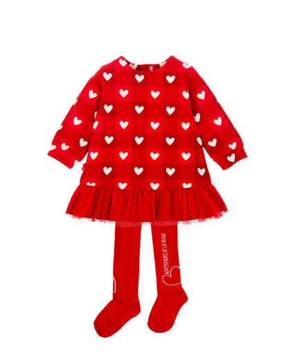 Agatha Ruiz De La Prada | Baby Red Dress with Hearts & Tights