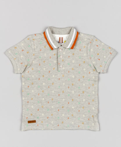 Losan | Grey Melange Polo Top