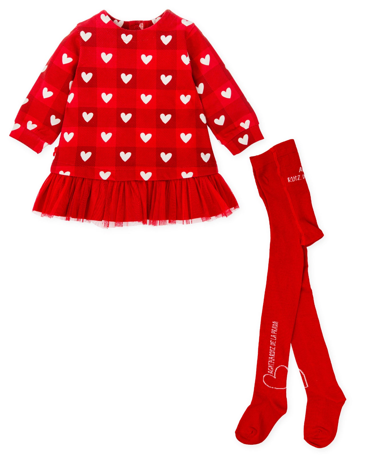 Agatha Ruiz De La Prada | Baby Red Dress with Hearts & Tights