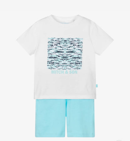 Mitch & Son | White & Blue Shorts Set