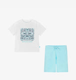 Mitch & Son | White & Blue Shorts Set