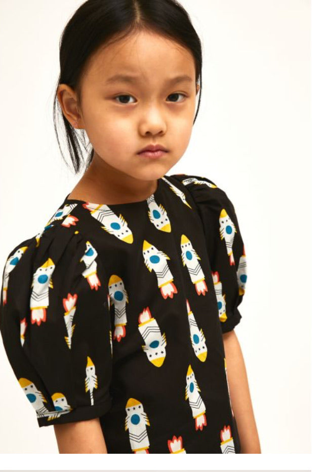 Compañia Fantastica Mini | Puff Sleeve Top with Rocket Print