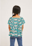 Compañia Fantastica Mini | Dalmatian Print A-line Top with Side Ruffles | Blue