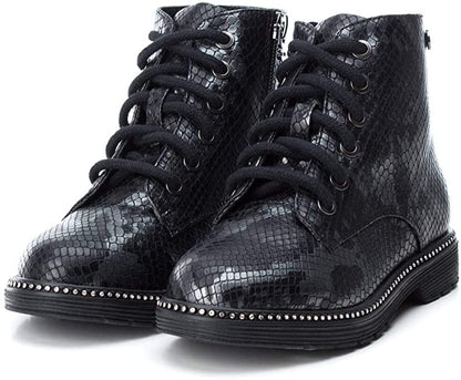 XTI Snakeskin Lace-Up Boot with Diamantés